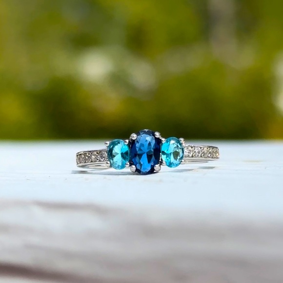 Blue Lab-created Sapphire & Swiss Blue Topaz Sterling Silver Ring - Picture 3 of 5